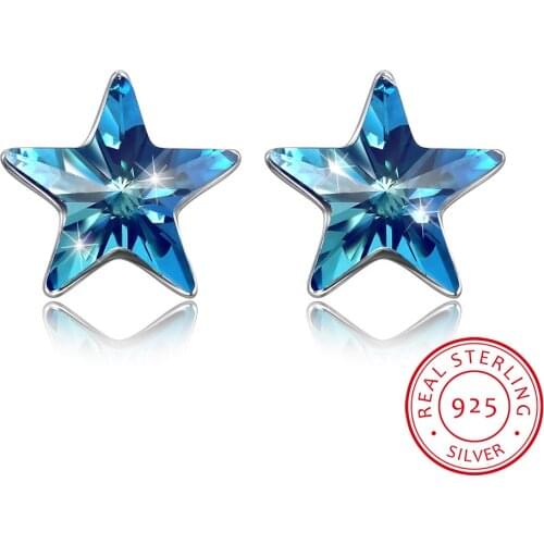 Fine Jewelry Made with Crystal Blue Star Earrings Real S925 Sterling Silver Blue Star Earrings for Women Gift