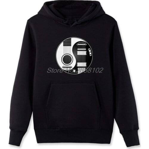 Print Acoustic Electric Guitars Yin Yang Sweatshirt Men Cool Design Cotton Tops Hoodies Hip Hop Streetwear Harajuku