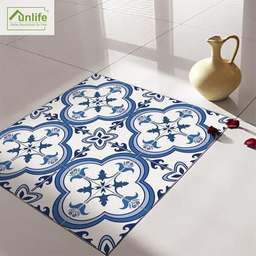 Funlife Peel And Stick PVC Vinyl Flooring Bathroom Non Slip Floor Tile Stickers Waterproof,Mediterranean Vintage Toilet Decor