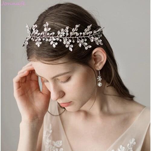 Jonnafe Fashion Silver Color Rhinestone Women Headband Bridal Hair Crown Handmade Wedding Tiara Hair Accessories