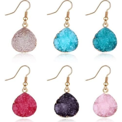 Charm Female Resin Stone Earrings Stone Quartz Crystal Water Drop Earrings For Women Jewelry Pendientes