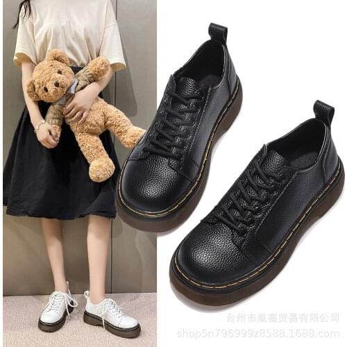 Single shoe womens thick sole British style small leather shoes womens summer 2021 new leisure round head Oxford Shoes