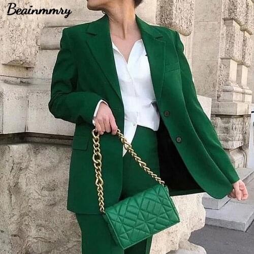 2021 Za Women Single Breasted Fluorescent Green Suit Blazer Spring Autumn Office Lady Long Sleeve Turn Down Collar Blazer Coat