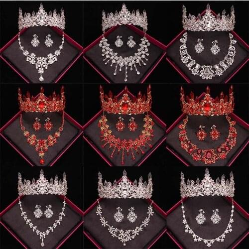 10 Styles Crystal Bridal Jewelry Sets Tiaras Necklace Earrings Set Women Wedding Engagement Jewelry Sets Bride Hair Ornaments