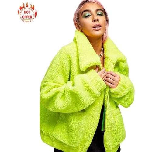 FNOCE 2020 winter womens plus velvet coat fashion trends nightclub green long sleeve zipper warm thickened loose coat jackets