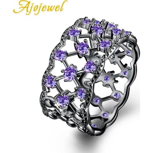 Ajojewel Hollow Out Mesh Female Purple Stone Ring Size 7-9 New Fashion Cubic Zircon Womens Rings