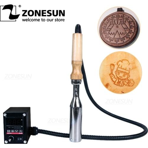 ZONESUN Leather Craft Wood Cake Bread Paper Logo Stamp Branding Stamping Machine Handheld Bronzing Tool