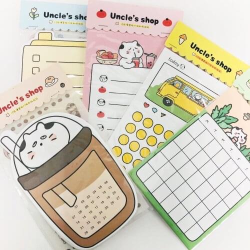 1 Pack ( 12 sheets memo + 1 sheet sticker) Kawaii Uncle Cat Planner Records To Do List Notepad School Office Stationery Set
