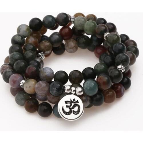 108 beads 8mm elastic adjustable Lotus life tree Buddha OM eye Chakra Reiki agate Onyx Yoga Bracelet necklace khj5f