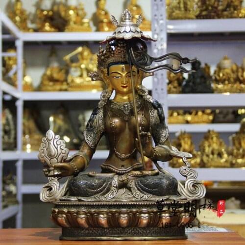 46CM huge large # GOOD buddha HOME Temple Silver plating Nepal Tibet Buddhism Gdugs Kar maha sitatapatra Buddha brass statue