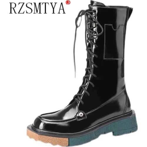 2021 Autumn Winter New Women' Boots Thick Bottom Increased Waterproof Chelsea Ytmtloy Round Toe Cross Tied Botines Mujer