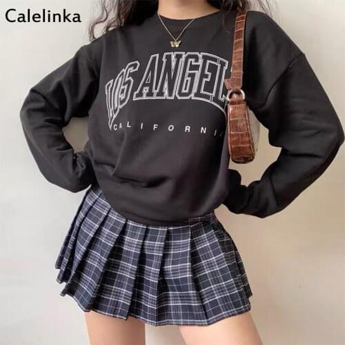 Calelinka 80s 90s Vintage California Letter Print Graphic Pullover Plus Size Loose Sweater Thick Warm Long Sleeve Autumn Clothes