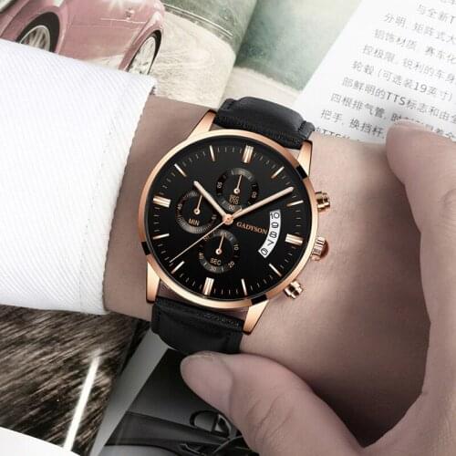 Fashion Sport Stainless Steel Case Leather Band watch relogio masculino watches men Quartz Business Wristwatch reloj hombre