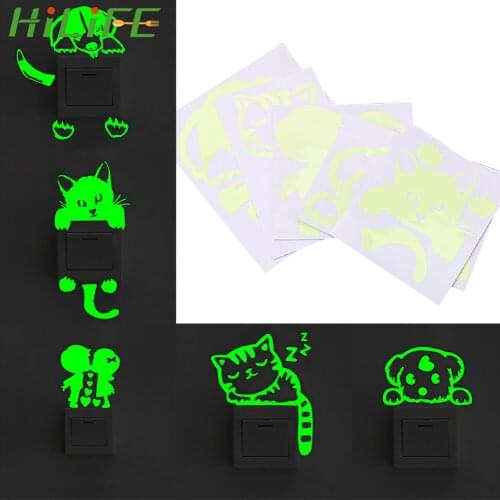 HILIFE Fluorescent Luminous Switch Sticker Glow in the Dark Decoration Sticker 1pc Home Decor Cartoon Glowing Wall Stickers
