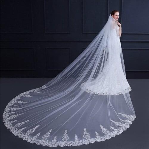 Hot Sell 3.5m Bridal Veil Long Veil Wedding Cathedral Veil White/Ivory Lace Wedding Accessories EE18002