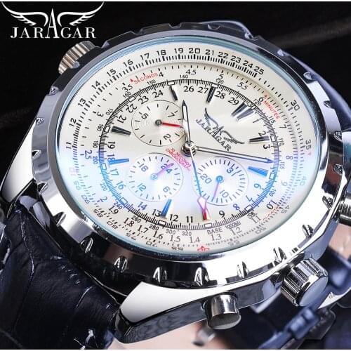 Jaragar 2020 Blue Glass Aviator Series Military True Men Sport Automatic Wrist Watch Top Brand Luxury Mechanical Male Clock Hour