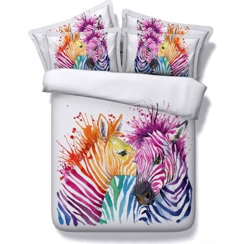 4PCS Colorful Zebra Bedding set Designer California King queen size full twin quilt duvet cover sets sheets bed sheet linen beds