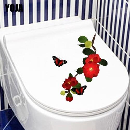 YOJA 23.2X23CM Beautiful Butterfly And Flower Home Decor Creative Pattern Toilet Decal Wall Sticker T3-1299