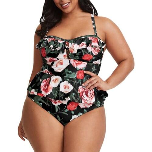 Bikini 2021 Plus Size Swimwear Women Floral Separate Tw Pieces Swimsuit Padded Tankini Swimsuits Sexy Push Up Ruffle Bikini Set