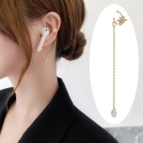 1Pcs Metal Upper Ear Clip Tassel Long Chain Earcuff for Women Wrap Around Earring Non Pierced Earrings Gold Star Ear Cuff