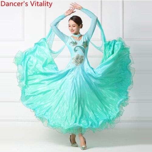 National Standard Dance Competition Outfits Women Embroidered Diamond Dress Ribbon Ballroom Waltz Modern Dancing Performance Set