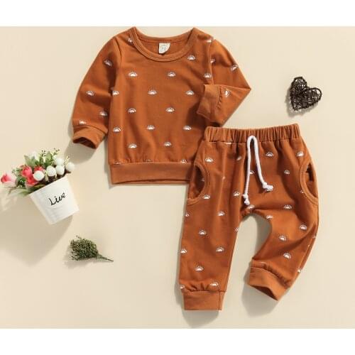2021 New Autumn Winter Baby Cotton Casual Clothes Set Long Sleeve Sun Print Pullover+Elastic Waist Pants Toddler Outfits Suit