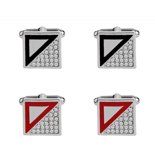 One pair popular 1.6cm square black/red enamel crystal rhinestone french style cufflink xyc225