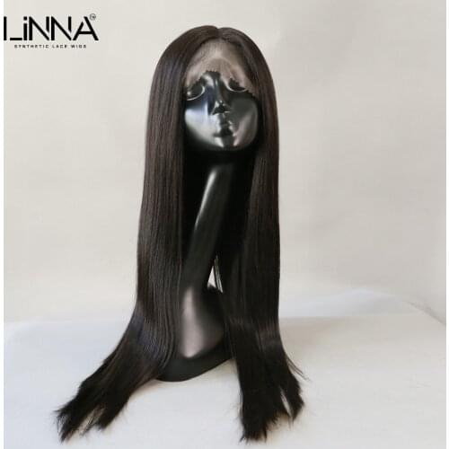 LINNA Long Straight Synthetic Lace Wig For Women T Part HD Transparent Lace Wig With Baby Hair High Temperature Fiber Wigs