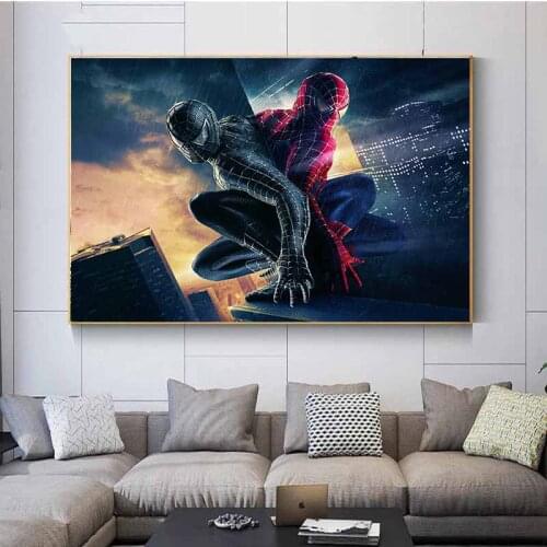 Superhero Poster Marvel Avengers Red and Black Spiderman Canvas Painting and Prints Wall Art Picture for Living Room Decor
