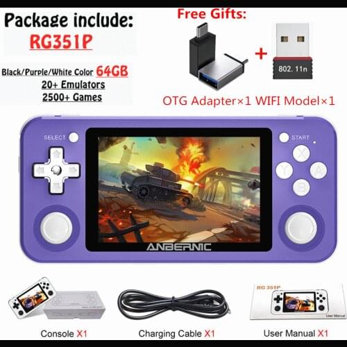 ANBERNIC RG351P Handheld Game Player 64GB Emuelec Open System PS1 64Bit 2500 Games IPS Screen Portable RG350 Retro Game Console