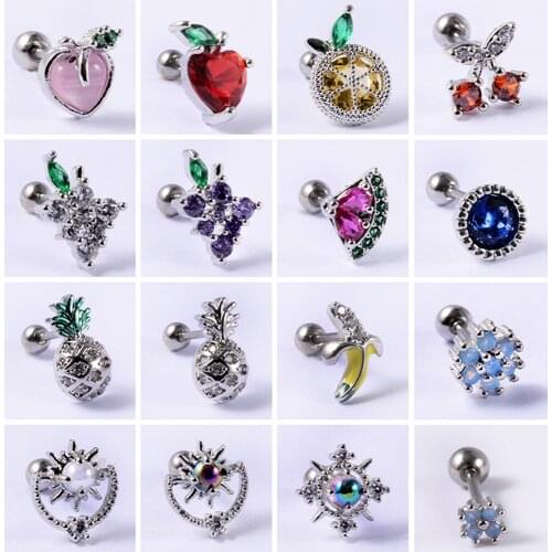 1pcs Surgical Steel Crystal Gem Zircon Heart Shape Stud Ear Tragus Cartilage Helix Lobe Earring Woman Cute Body Piercing Jewelry