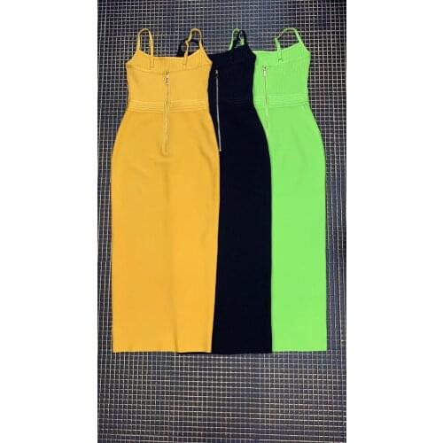 Chic Woman Green Yellow Black Sleeveless Solid Dress Celebrity Evening Party dress Sexy Long Rayon Bandage Dresses