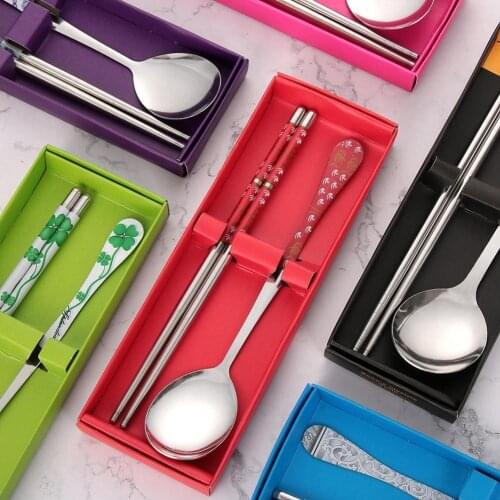 2Pcs Portable Metal Tableware Portable Outdoor Travel Flatware Picnic Camping Cutlery Chopsticks Spoon With Case Home Utensil