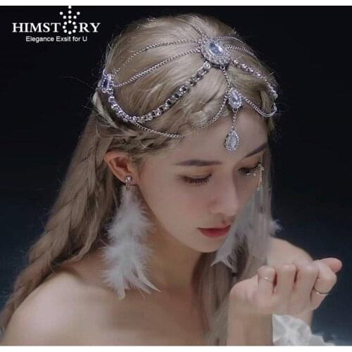 Himstory Boho Draping Crystal Bride Hair Accesories New Fashion Elegant Head Chain Hair Jewelry Wedding Hairstyles Headpiece