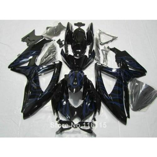 High grade Fairing kit for SUZUKI K8 K9 GSX-R600/700 2008 2009 2010 blue flames black GSXR600 GSXR750 08 09 10 fairings G
