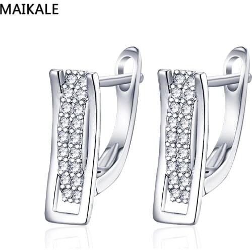 MAIKALE Classic Rectangle Fashion Stud Earring Zirconia Ear Jewelry Simple Korean Luxurious Earrings For Women Holiday Gift
