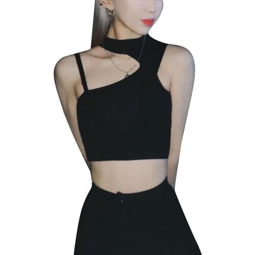 Female Short Vest, Solid Color O-Neck Sleeveless Crop Tops Hollow Out Camisole for Adults Women, Black, S/M/L