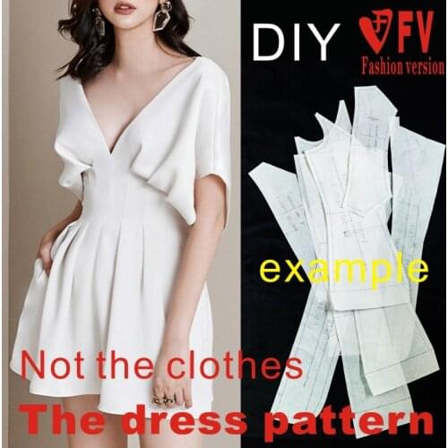 Summer womens sexy V-neck dress pattern clothing cutting drawing 1:1 pattern BLQ-504