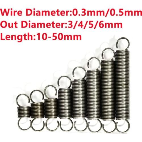 10PCS Customized Small Steel Extension Coil Spring 0.3/0.5mm Wire Diameter*3-6mm Out Diameter*10-50mm Length