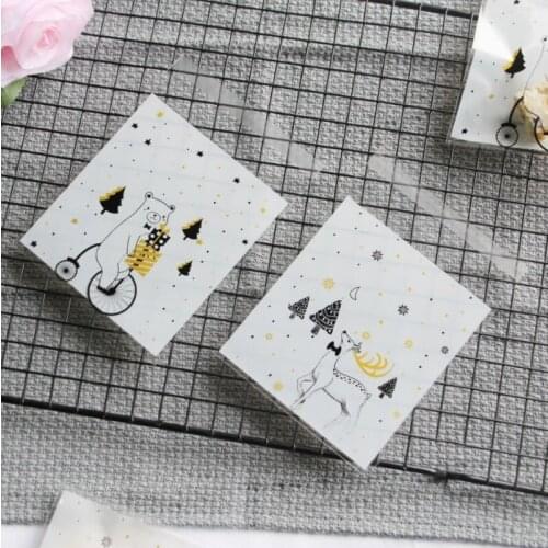 100Pcs Christmas bear elk biscuit candy packaging gift bag DIY self-adhesive OPP bag Christmas home party decoration supplies