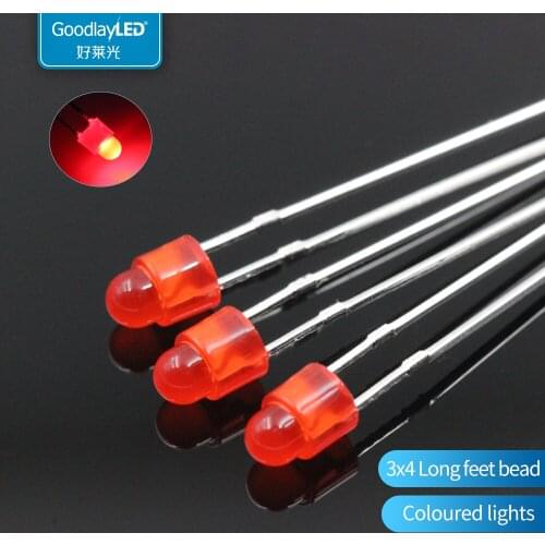 1000pcs 3x4mm Round head with long footlights bead Led light-emitting diodes