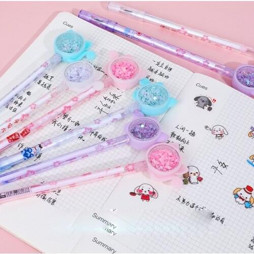 36 pcs/lot Cat Sequin Gel Pen Kawaii Stationery Cute Pen Novelty Kawaii Pen Black Ink Writing Gel Pen Learning Office Supplies