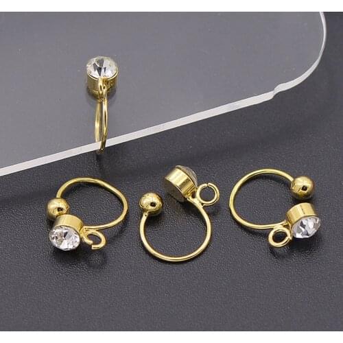 50pcs No Pierced Copper Ear Clip Painless Ear Strap with rhinestone DIY Earring Finding