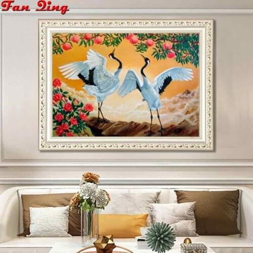 5D Diamond Painting Crane Peach Blossoms Embroidery Full Square/Round Diy Rhinestone Cross Stitch Mosaic Handwork Home Decor