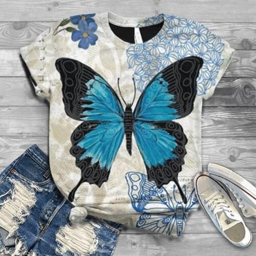 Woman Tshirts Fashion Casual Short Sleeve Loose 3D Butterfly Print Summer Shirts Tops camisetas mujer Womens Tops Quality Polye