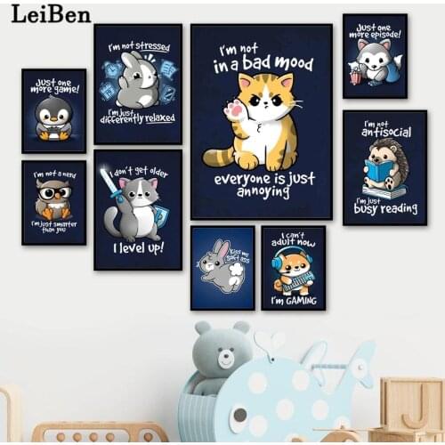 Penguin Rabbit Hedgehog Rabbit Raccoon Animal Wall Art Canvas Painting Nordic Posters and Prints Wall Pictures Kids Room Decor