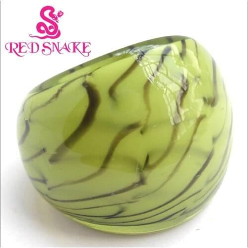 RED SNAKE Fashion Ring Handmade Olive green Random Lines drawing Murano Glass Rings