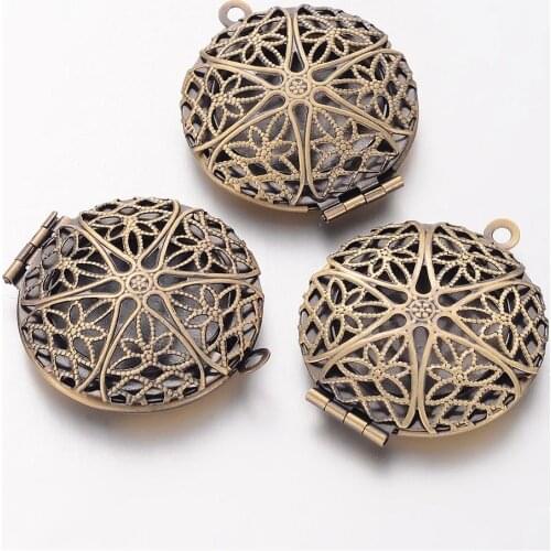 Brass Locket Pendants, Photo Frame Charms for Necklaces, Leed Free, Flat Round, Antique Bronze, 26mm, Hole: 1.5mm; Tray: 19mm