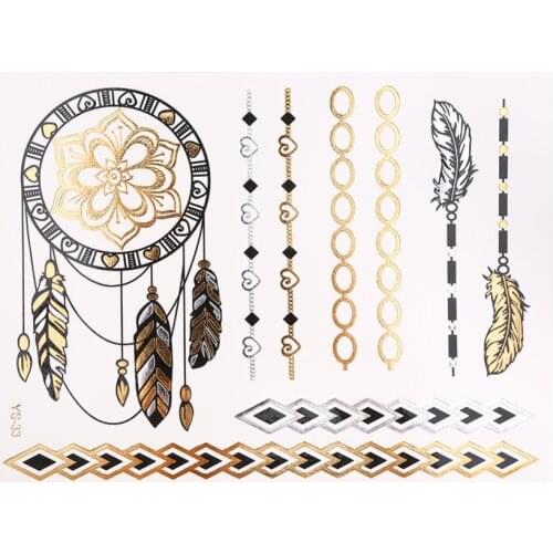 New 9Pcs Sheet Tattoo Makeup Sticker Temporary Tattoo Disposable Golden Silver Flash Tattoo Accessories Tattoo Sticker Supplies