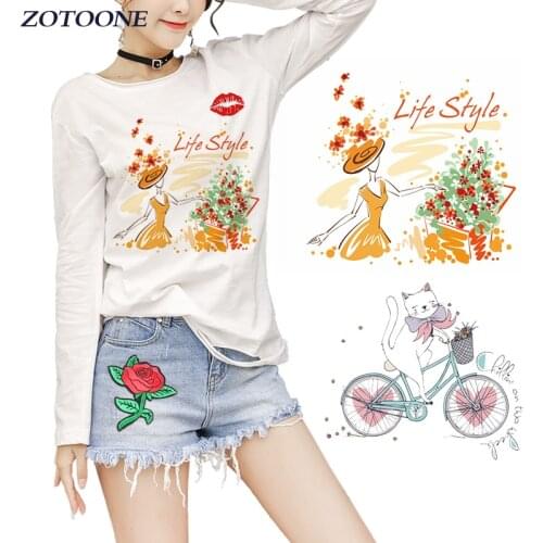 ZOTOONE Fashion Girl Iron on Transfer Patches on Clothing Diy Patch Heat Transfer for Clothes Decoration Stickers Accessories E